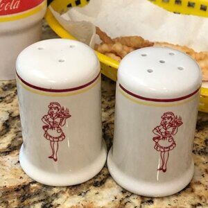 Vintage Salt & Pepper Shakers Ceramic Waitress Carhop Drive-in Cafe Red White